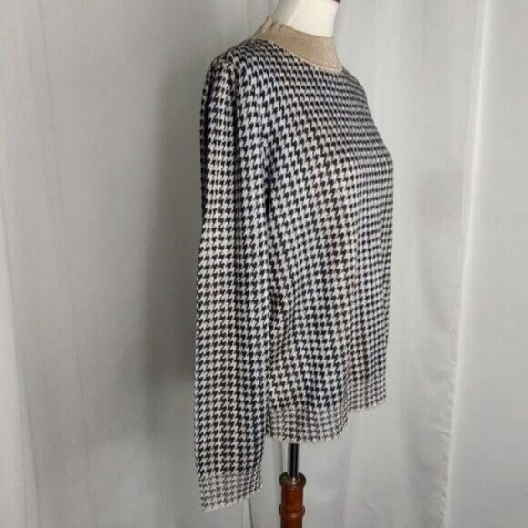 Ann taylor Houndstooth  Sweater XXL Black Gold Shimmer Jacquard Metallic NEW - Picture 9 of 13